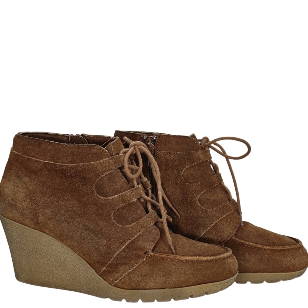 Mia Women's Brown Suede Lace-Up Wedge Boots Size 10